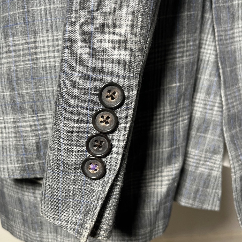 Ted Baker Sport Coat Mens 42L Grey Plaid 100% Linen Two Button Blazer - Picture 2 of 6